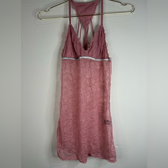 Bebe Pink Lace Strappy Babydoll Chemise – Size Medium - Picture 3 of 9